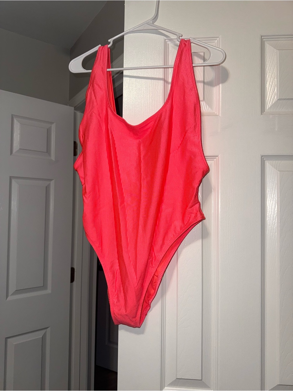 aerie Hot Coral/Pink Ribbed One-Piece Swimsuit